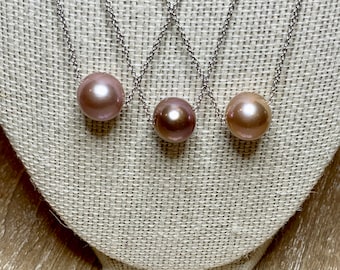 Premium 12mm Floating Edison Pearl Necklace Silver