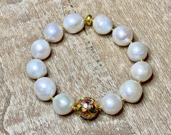 MOSS GREEN FRESHWATER Pearl Necklace Freshwater Pearl Holiday gift for Women Cloisonne Cloisonne Amulet Sterling Silver Glass Pearl