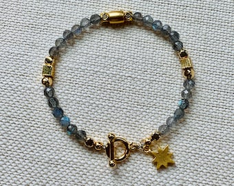 Labradorite Matte Gold Beaded Bracelet