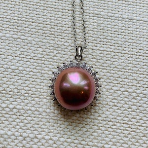 Bronze Freshwater Edison Pearl Halo Pendant on Gold Chain