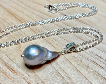 NC1-065 15-17mm Big WhiteGrayBronzeBlack Flame Ball Baroque pearl pendant,Baroque Pearl necklace AA