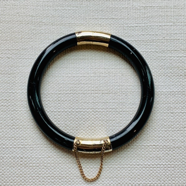 Vintage Black Jade Bangle Size 7.5