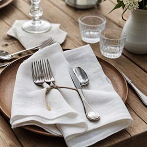 Reusable White Napkins Soft linen napkins for restaurant, fabric cloth napkins, napkins for dinner table. Custom size napkins Set of 6 pcs