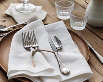 May include: A rustic wooden table setting with a white linen napkin, silverware, and a wooden plate. A water glass, two small glasses, a vase of white flowers, and a candle lantern complete the scene. The table is outdoors.