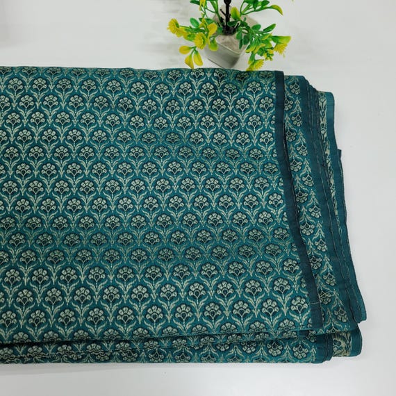 Green Silk Brocade Fabric, Floral Paisley Jacquard, Banarasi Material
