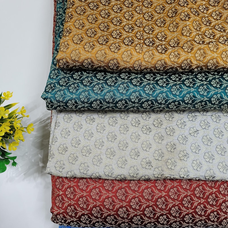 Green Silk Brocade Fabric, Floral Paisley Jacquard, Banarasi Material image 2