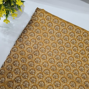 Green Silk Brocade Fabric, Floral Paisley Jacquard, Banarasi Material Mustard