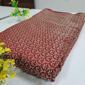 Green Silk Brocade Fabric, Floral Paisley Jacquard, Banarasi Material Red