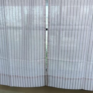 White Linen Striped Curtains for Farmhouse Living room, Rod pocket Curtains for Bedroom, Door, window custom curtain panel Set of 2 panels