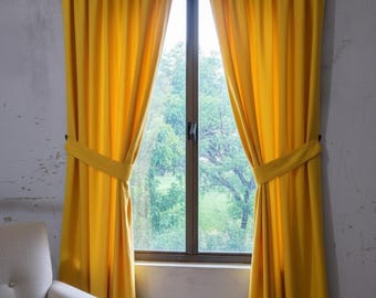 Yellow Pure Cotton Curtain Panel Extra Wide long | Blackout Privacy, Winter Decor
