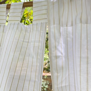 2 Panels Set Striped Linen Curtains for Kitchen Window Drapes, Tab Top, Tie top Linen Curtains for Bedroom, living Room Farmhouse