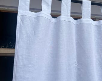 White Cotton Linen Curtain Panel, Farmhouse Style, Custom Size