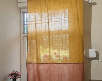 Color Block Cotton Curtain, Tab Top Window Panel, Custom Size