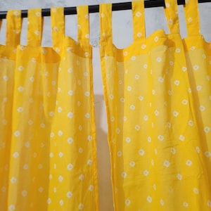 Yellow Boho sheer tap top curtain panels Set of 2 pure cotton summer curtains for living room, custom size panels Organic Cotton Drapes