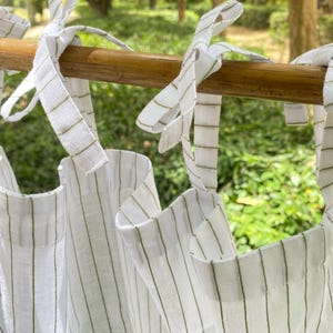 Vertical Striped Linen Curtains Tie top Curtains for Bedroom, living Room Farmhouse Set of 2 panels
