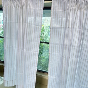Vertical Striped Linen Curtains rod pocket Curtains for Bedroom living Room Farmhouse kitchen guest room Set of 2 panels custom size curtain