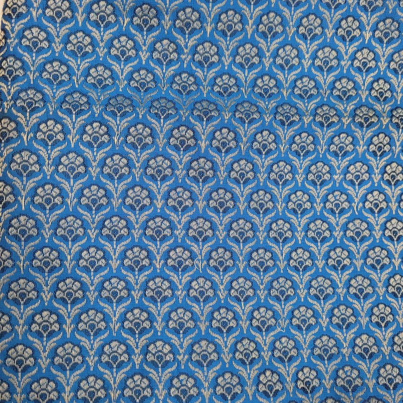 Green Silk Brocade Fabric, Floral Paisley Jacquard, Banarasi Material Blue