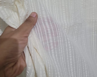 Cream Cotton Sheer Curtain – Custom Size Natural Striped Panel