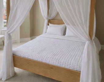 White Sheer Linen Bed Canopy Panel –White Privacy Drape