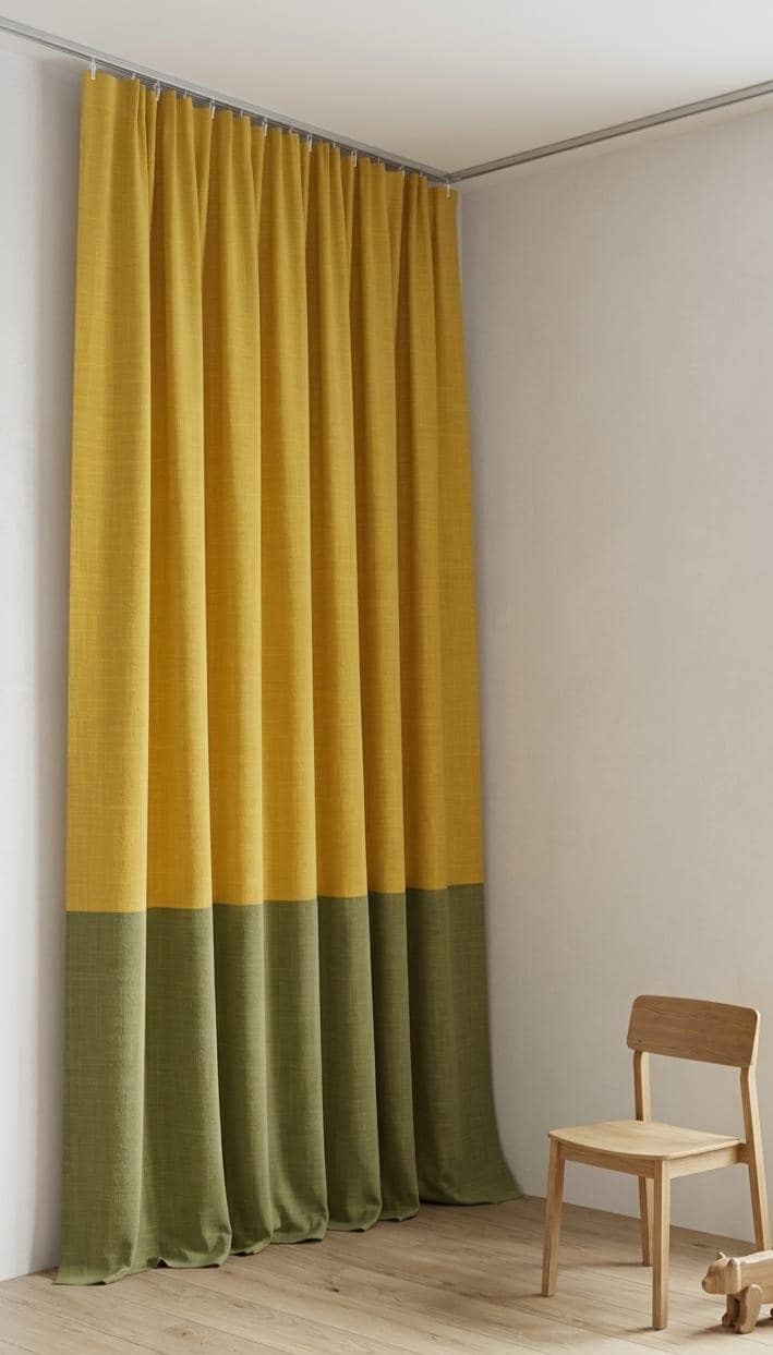 Hand-dyed Cotton Color Block Curtain, Yellow Green Window Panel, Custom ...