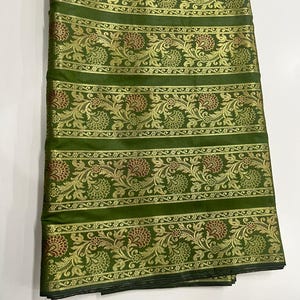 Green Silk brocade Fabric by the Yard sari silk woven Fabric for, Lehenga Dress jacquard Fabric for Women dress Making Fabric for home decor