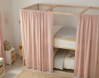 Hand-Dyed Pink Muslin Canopy Curtains | Crinkled Cotton Boho Nursery Panels