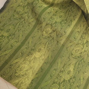 Green Silk Brocade Fabric, Gold Floral Jacquard, By The Yard