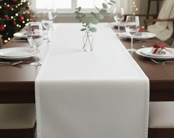 Handmade White Cotton Canvas Table Runner, Custom Size, Farmhouse Wedding Decor