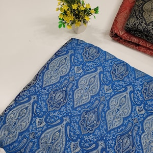 Blue Silk brocade Fabric by the yard, jacquard fabric, Upholstery Fabric for Women Wedding dressmaking Fabric sold by the yard woven fabric