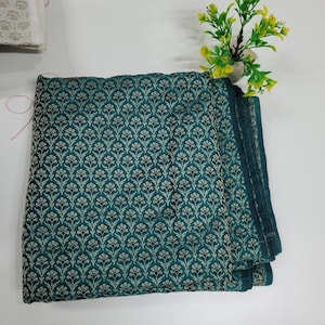 Green Silk Brocade Fabric, Floral Paisley Jacquard, Banarasi Material image 4