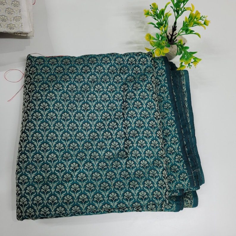 Green Silk Brocade Fabric, Floral Paisley Jacquard, Banarasi Material image 4