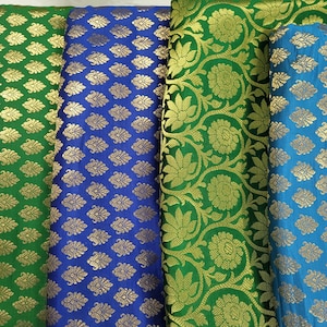 Green Silk Brocade Gold Jacquard Fabric Woven Fabric for Women Dress Wedding dressmaking Fabric sold by the yard