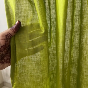 56&quot; Width Semi Sheer Green Tie top Curtains for Bedroom Natural Cotton Linen Curtain for Kitchen, or Entryway, Farmhouse Window -1 Panel