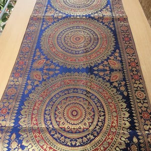 Blue Wall Tapestry Silk Wall Decor Formal 16x72&#39;&#39;Table Runner Mandala Decor Festive Gift Indian Decor Party Wedding Dining silk table cloth