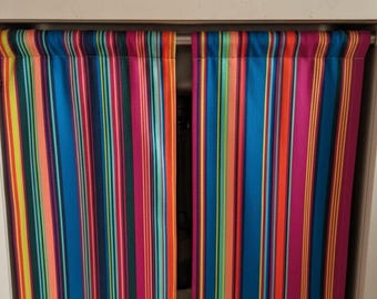 Handwoven Blackout Curtain | Cotton & Wool Multicolor Stripes, Custom Size