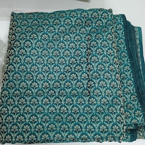 Green Silk Brocade Fabric, Floral Paisley Jacquard, Banarasi Material image 6
