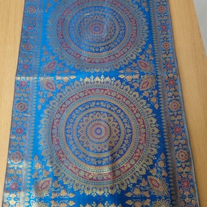 Blue Wall Tapestry Silk Wall Decor Formal 16x72&#39;&#39; Table Runner Mandala Decor Festive Gift Indian Decor Party Wedding Dining silk table cloth