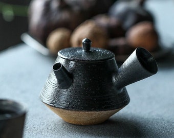 100ml Handmade Pottery Side Handle Teapot,Black Teapot Pottery Teapot