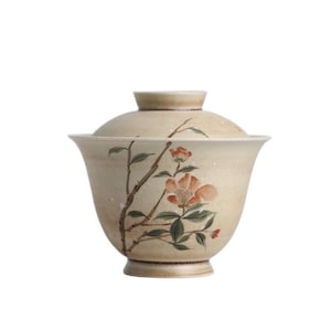 140ml Hand-painted Flower Gaiwan, Light Yellow Golden Glaze
