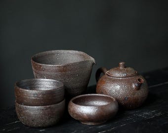 Jingdezhen Pottery Clay Teapot Set, Tea Ceremony Serving Set