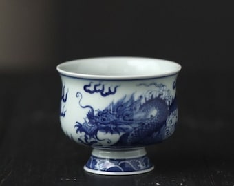 90ML Jingdezhen Blue and White Hand-painted "Dragon"青花手绘龙 Ceramic Tea Cup