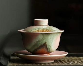 160ml Pink kiln transmutation Jingdezhen handmade Gaiwan Gift for her