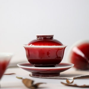 160ml/110ml Jingdezhen Handmade Wood Fired Lang Hong 郎红 Porcelain Gaiwan