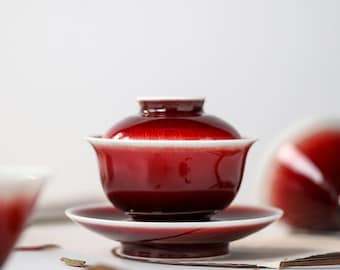 160ml/110ml Jingdezhen Handmade Wood Fired Lang Hong 郎红 Porcelain Gaiwan