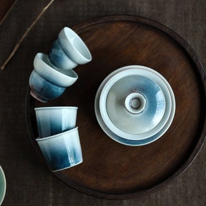 140ml Jingdezhen Handmade Ice-crackled Blue Gaiwan Set