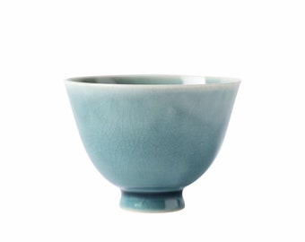 80ml Handmade Pottery Light Blue Tea Cup Crackled Glaze