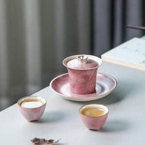 Gaiwan Set-120ml Handmade Cherry Blossom Pink Gaiwan with 2pcs Tea Cups
