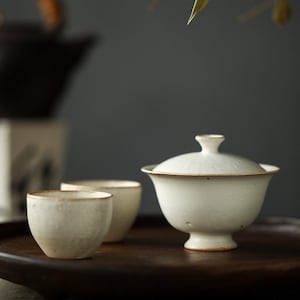 120ml Jingdezhen Gaiwan, Fenyin(粉引) esmalte Gaiwan, Conjunto Gaiwan