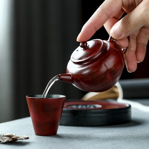 Handmade Pottery Teapot,Forbidden City Red Pumpkin Shaped Teapot