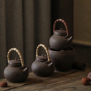 600ml Handmade Kettle,Pottery Clay Kettle for Carbon Stove&Electric Stove
